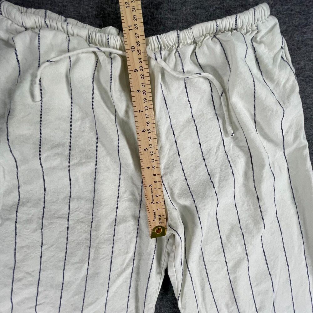Zara Linen Blend Striped Wide Leg Pants L Pinstripe Pull On Boho Coastal Beach - Picture 9 of 14